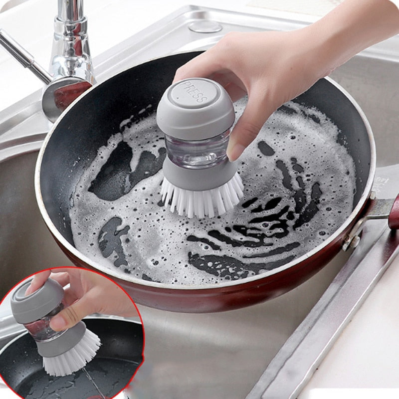 Dish Washing Round Brush with Liquid Press