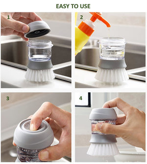 Dish Washing Round Brush with Liquid Press