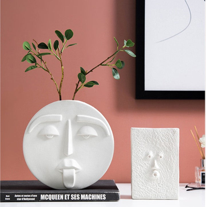 Abstract Face Ceramic Vase