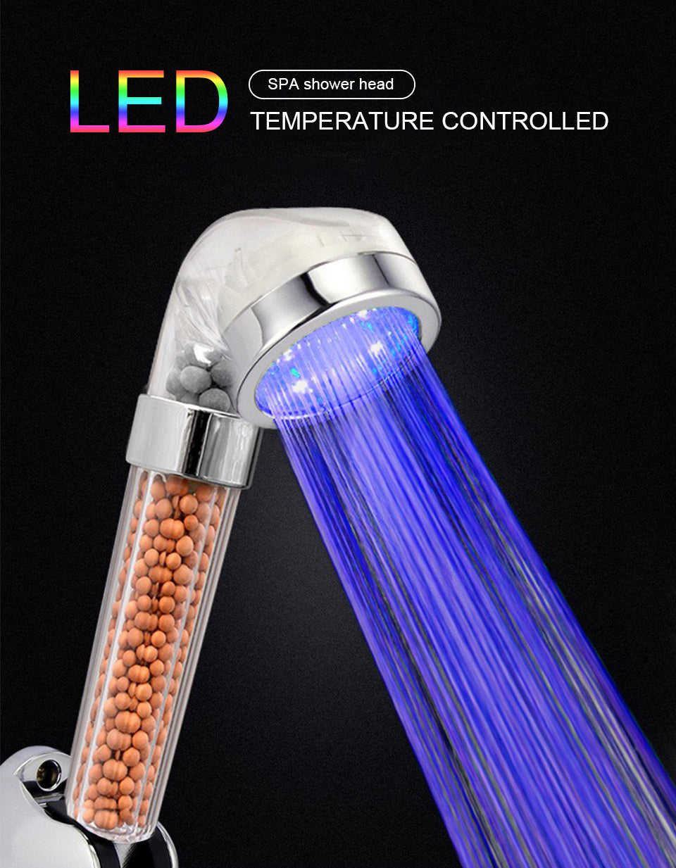 LED Negative Ions Shower Head