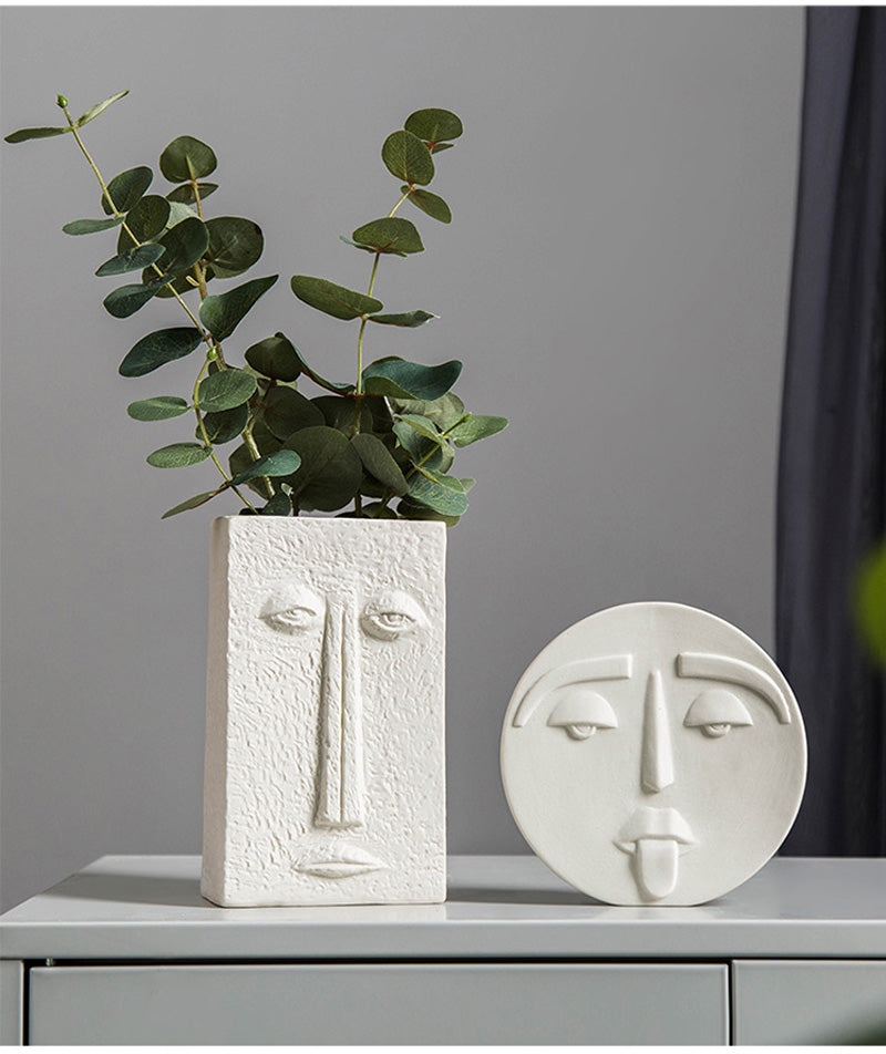 Abstract Face Ceramic Vase