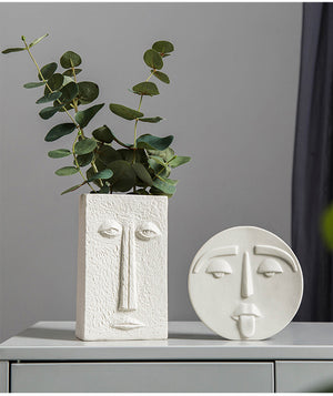 Abstract Face Ceramic Vase