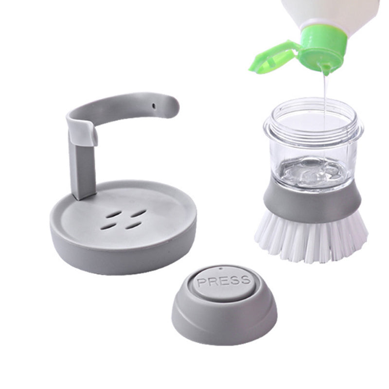 Dish Washing Round Brush with Liquid Press