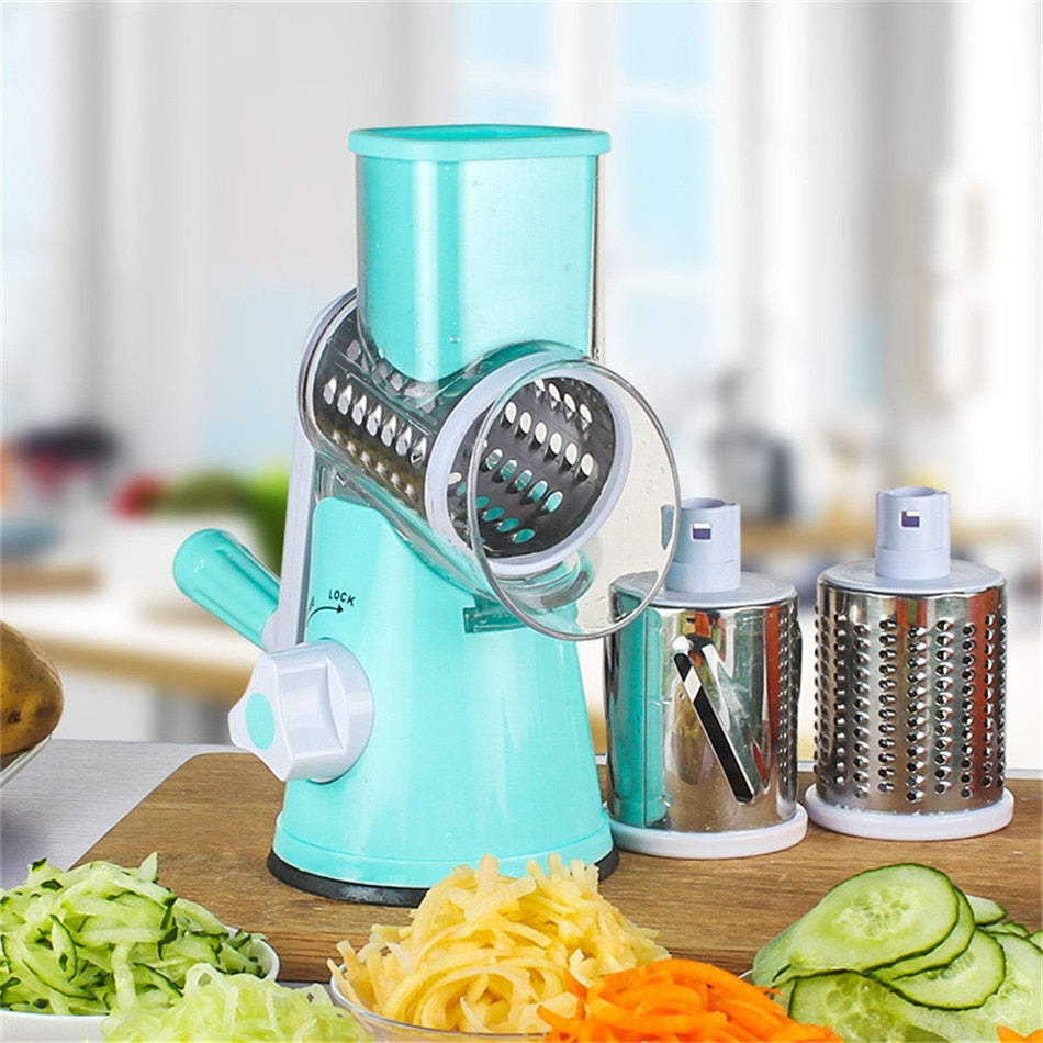 Hand Crank 3 Drum Blades Vegetable Slicer Shredder Grater