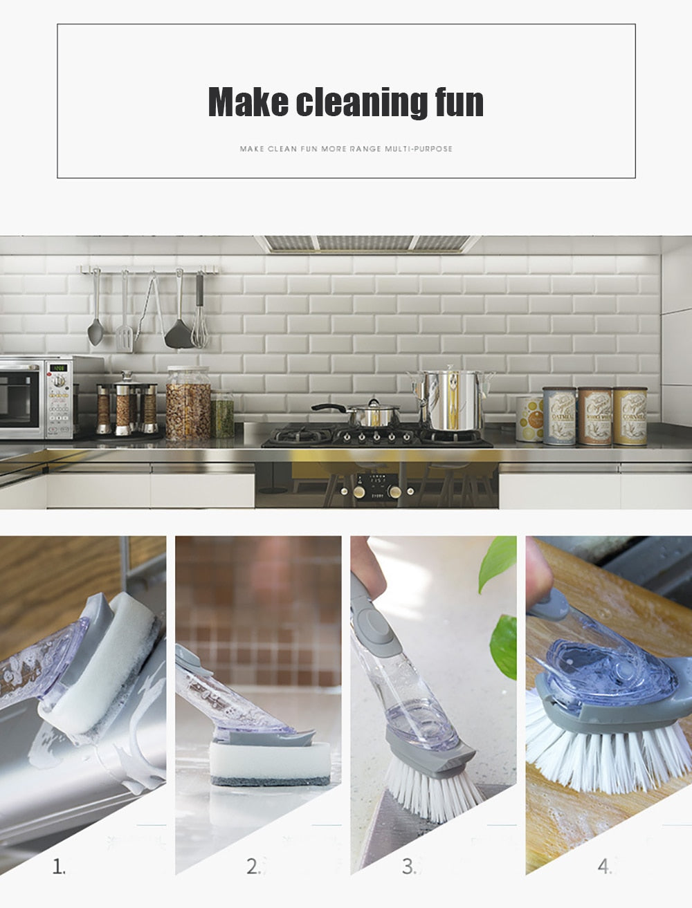 Kitchen Cleaning Brush with Liquid Injection Handle