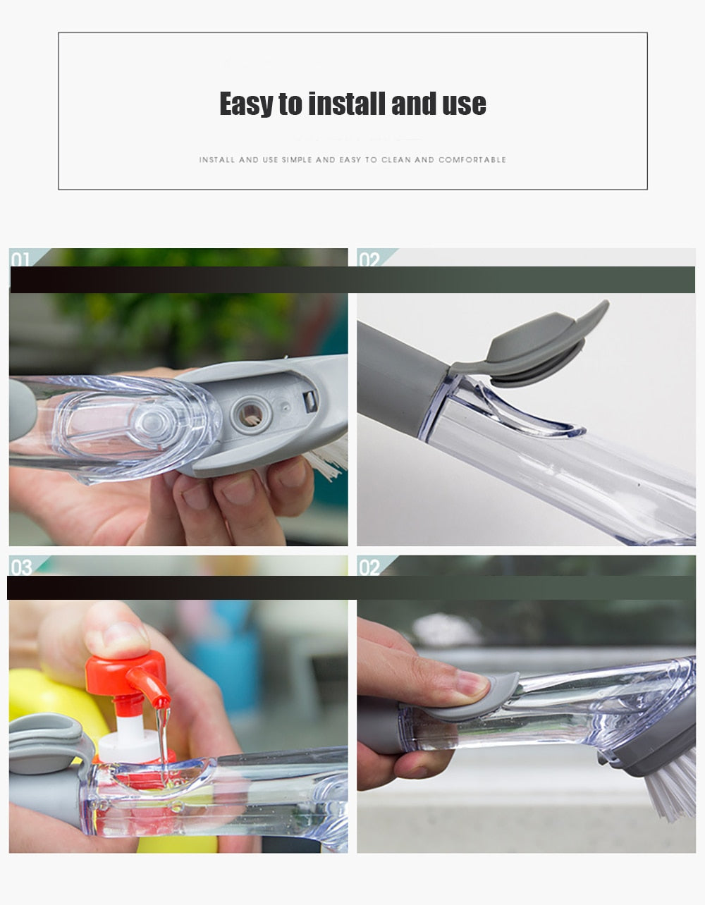 Kitchen Cleaning Brush with Liquid Injection Handle