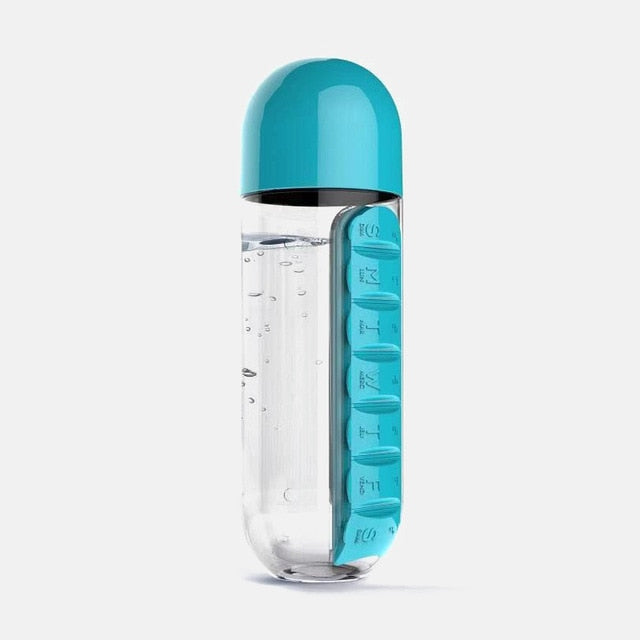 2 in 1 Water Bottle With Pill Box Organizer