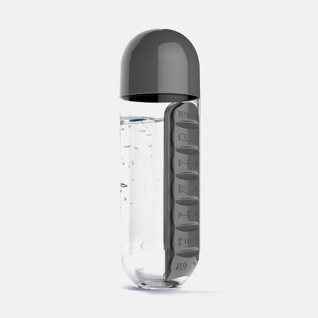2 in 1 Water Bottle With Pill Box Organizer