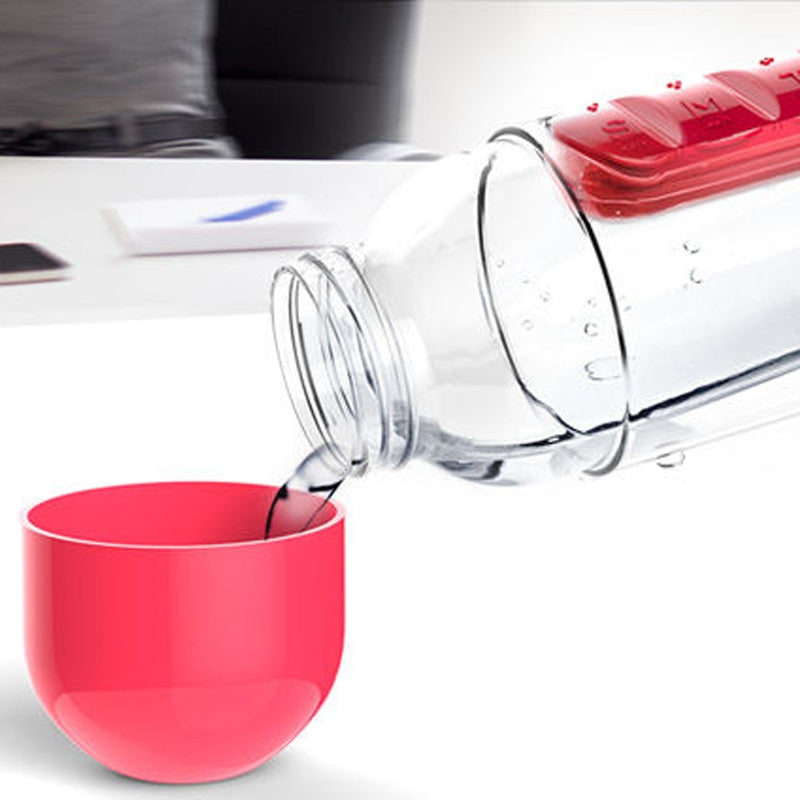 2 in 1 Water Bottle With Pill Box Organizer